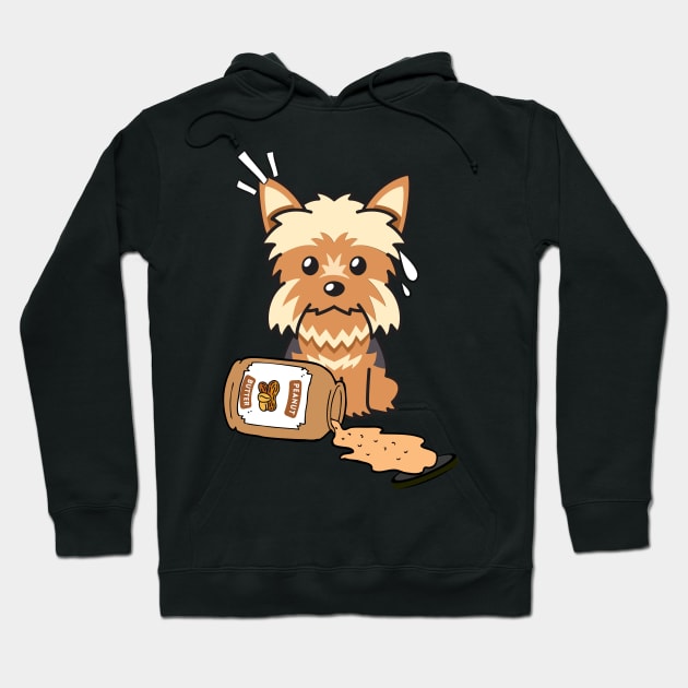 Cute Yorkshire Terrier spilled a jar of peanut butter Hoodie by Pet Station